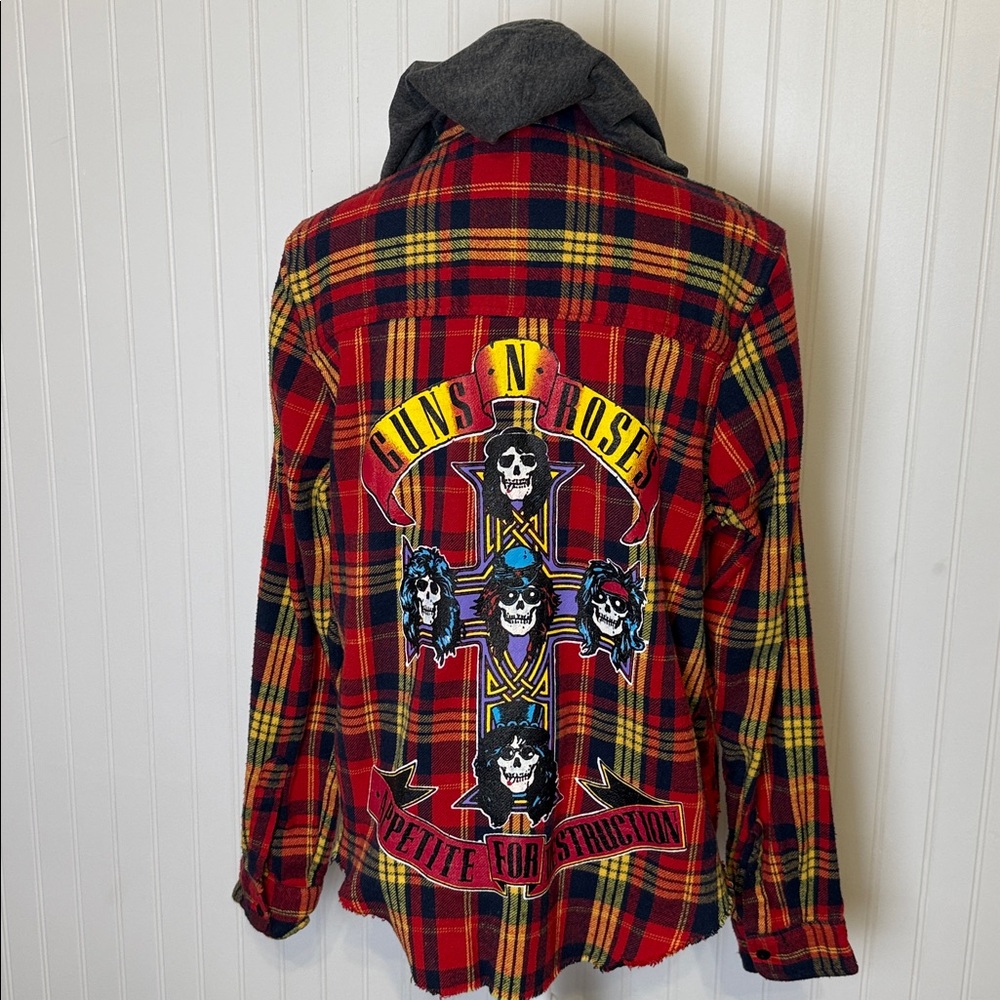 Guns N’ Roses flannel, hooded, long sleeve shirt